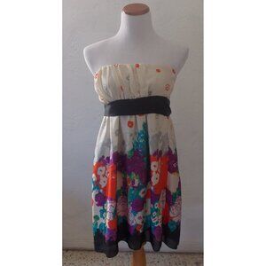 Charlotte Russe Dress Medium Floral Multicolor Strapless Empire Waist Ruched